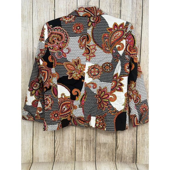 Chico's Quilted Blazer Jacket Button Front Sz 1 Med Orange Black Mixed Print - Picture 6 of 9
